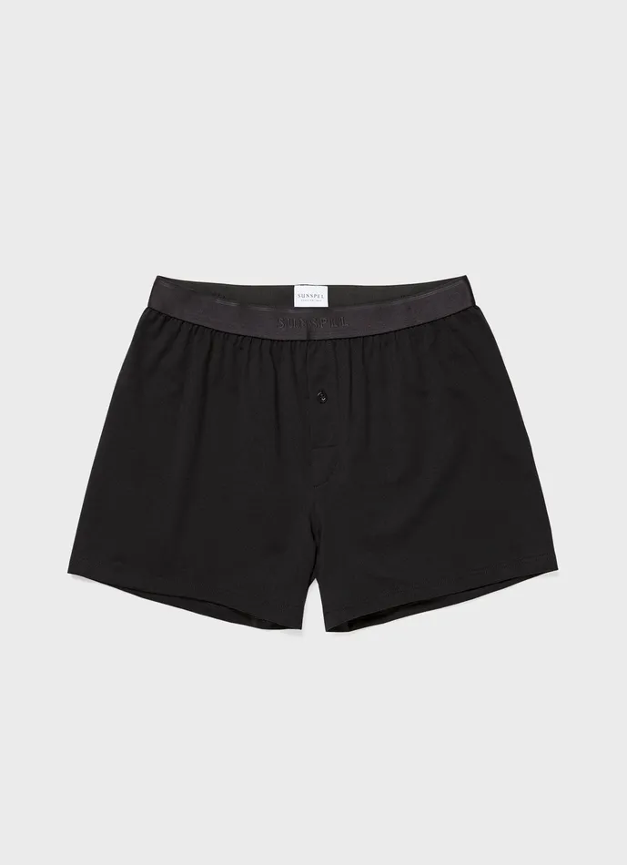 Men ussunspel Superfine Cotton OneButton Boxer Shorts Black Boxer Shorts
