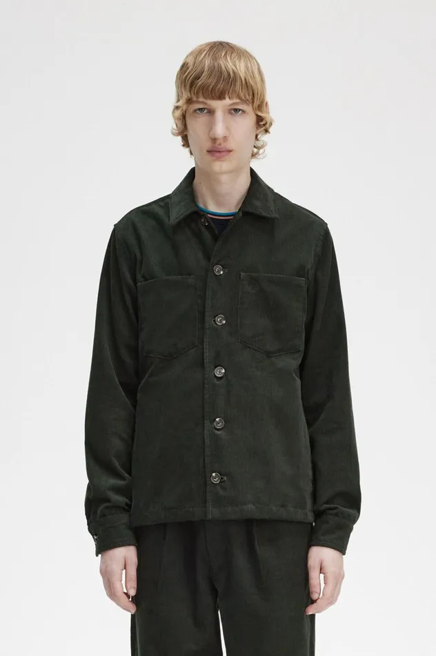 Men Waffle Cord Overshirt Night Green Fred Perry Overshirts
