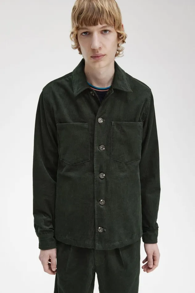 Men Waffle Cord Overshirt Night Green Fred Perry Overshirts
