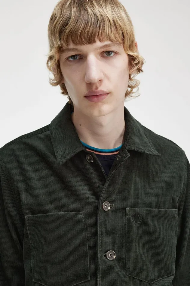 Men Waffle Cord Overshirt Night Green Fred Perry Overshirts