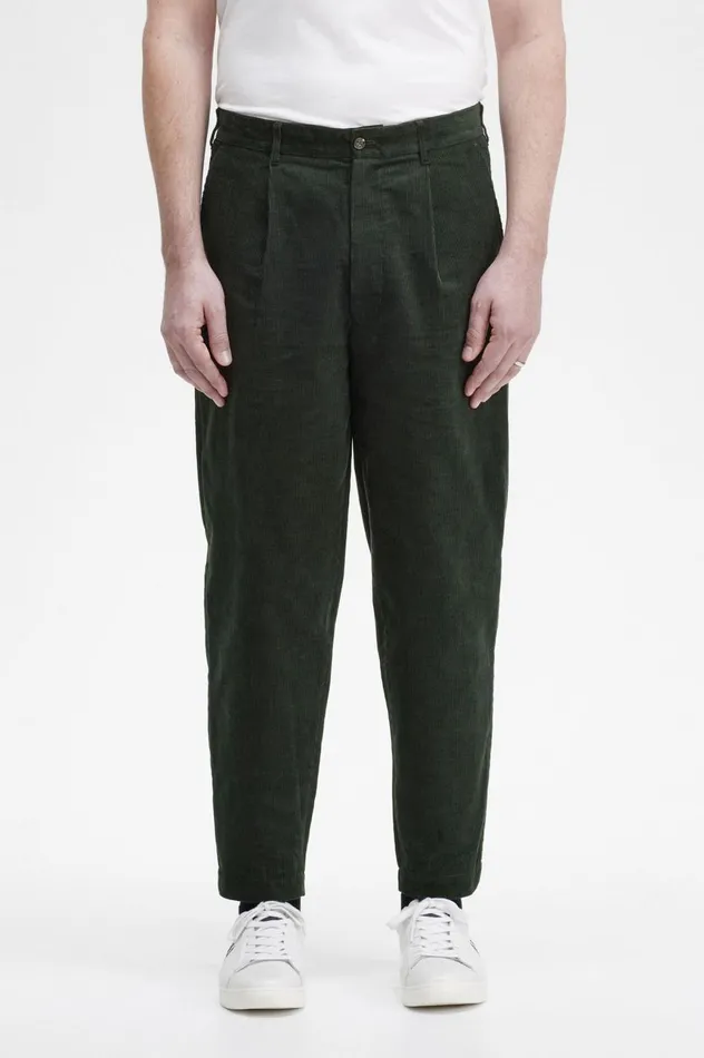 Men Waffle Cord Tapered Trousers Night Green Fred Perry Trousers