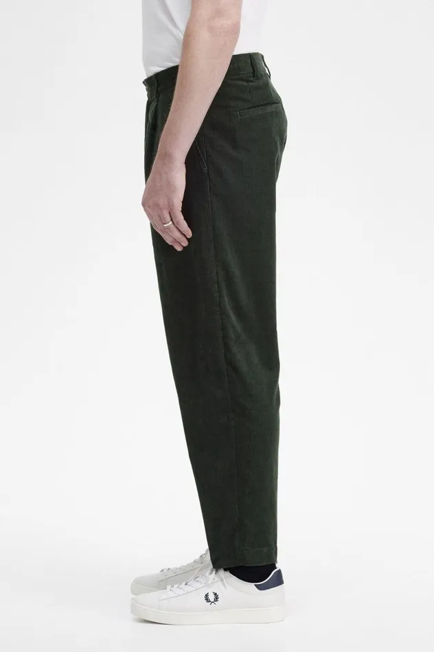 Men Waffle Cord Tapered Trousers Night Green Fred Perry Trousers