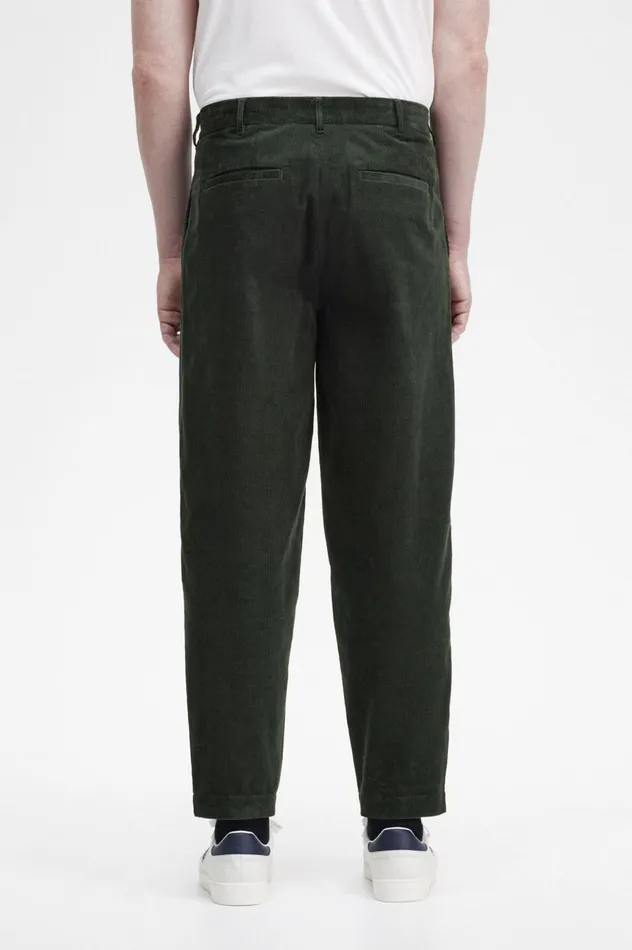 Men Waffle Cord Tapered Trousers Night Green Fred Perry Trousers