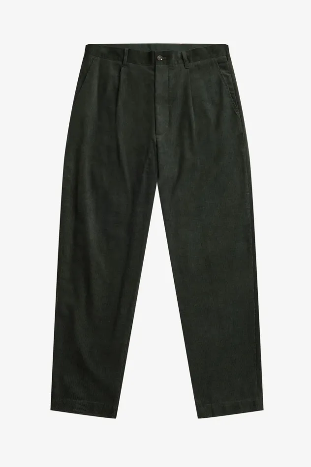 Men Waffle Cord Tapered Trousers Night Green Fred Perry Trousers