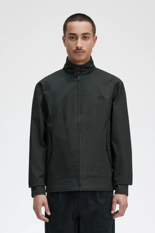 Men Waxed Cotton Jacket Night Green Fred Perry Coats and Jackets