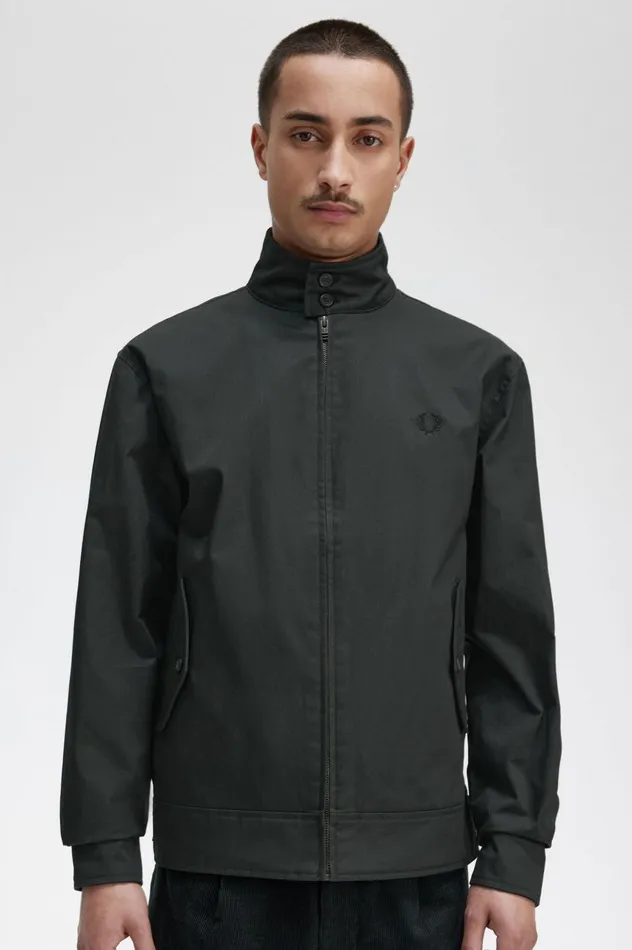 Men Waxed Cotton Jacket Night Green Fred Perry Coats and Jackets