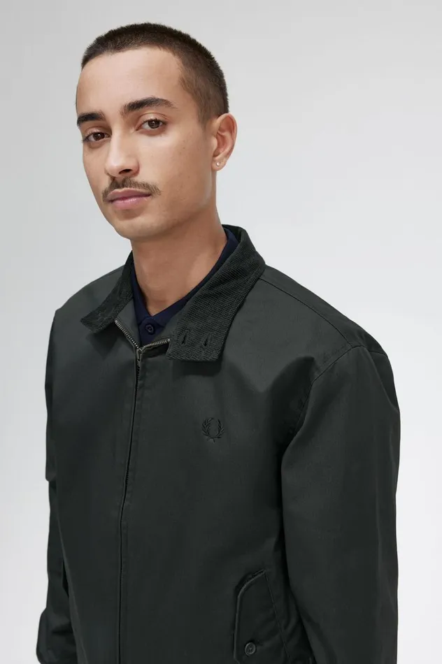 Men Waxed Cotton Jacket Night Green Fred Perry Coats and Jackets
