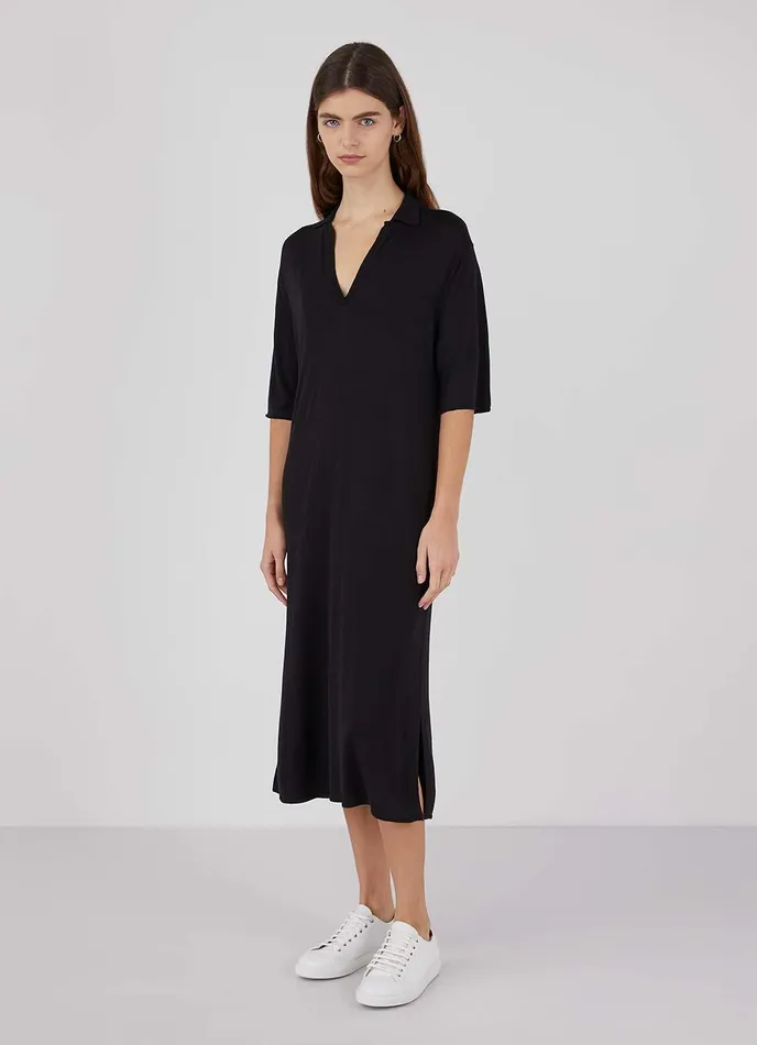 Merino Silk Polo Dress Black Women SUNSPEL Dresses and Skirts