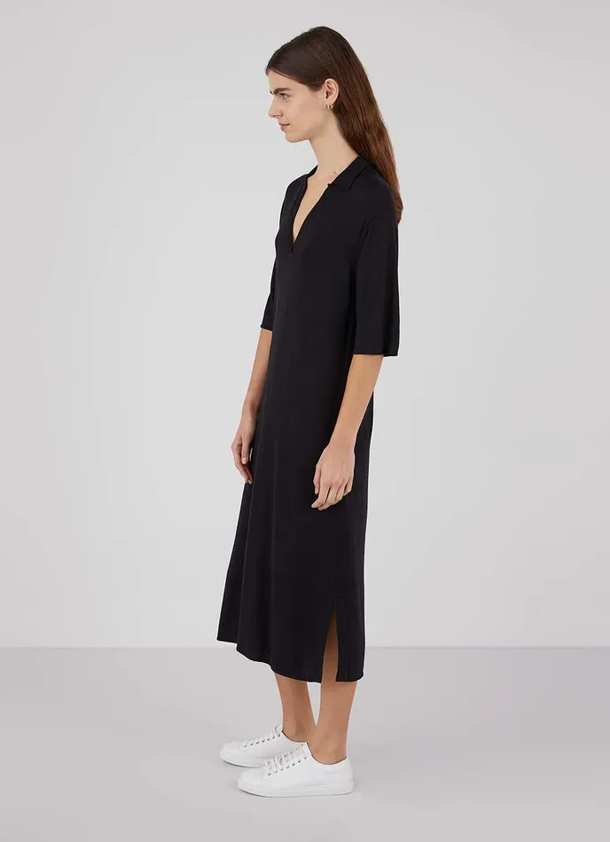 Merino Silk Polo Dress Black Women SUNSPEL Dresses and Skirts