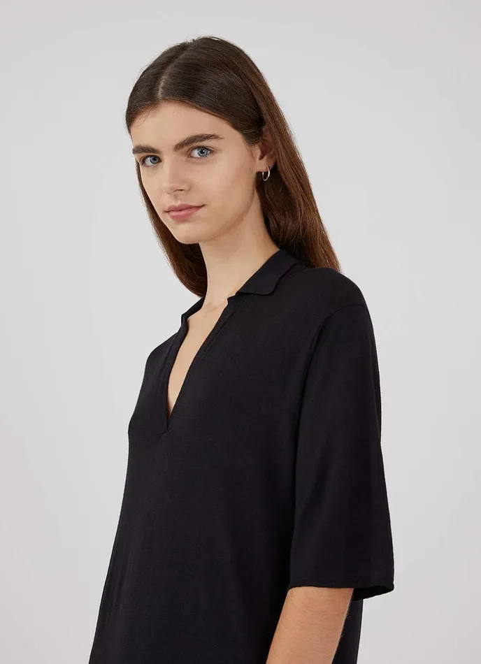 Merino Silk Polo Dress Black Women SUNSPEL Dresses and Skirts