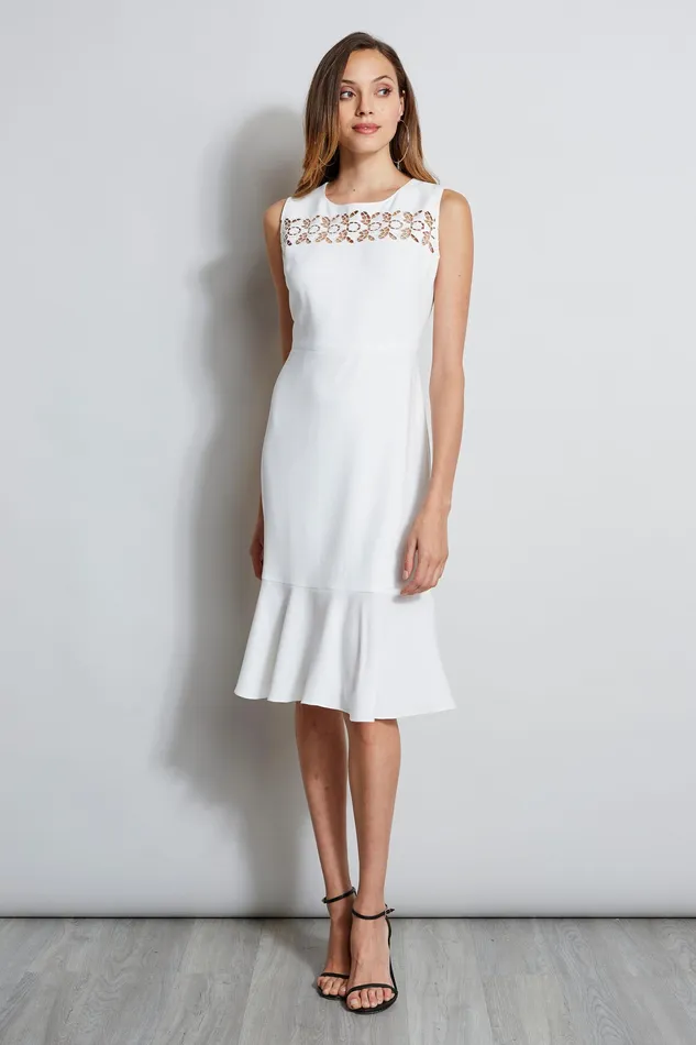 Midi Dresses Women Elie Tahari Embroidered Fit and Flare Dress FOAM