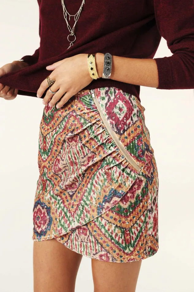 Mini Sequined Skirt Toya Yellow Women Baandsh Skirts and Shorts