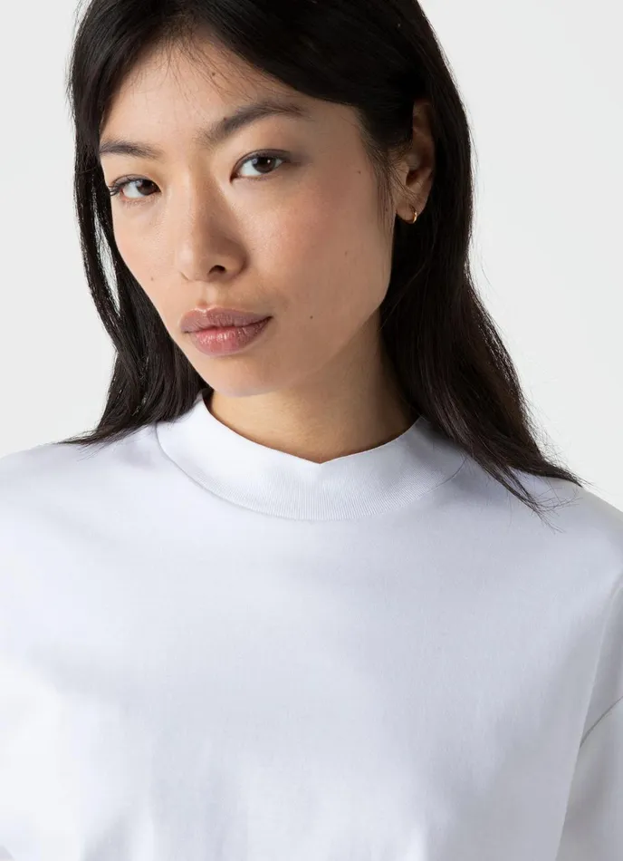 Mock Neck Heavyweight Tshirt White Women SUNSPEL Tshirts and Tops