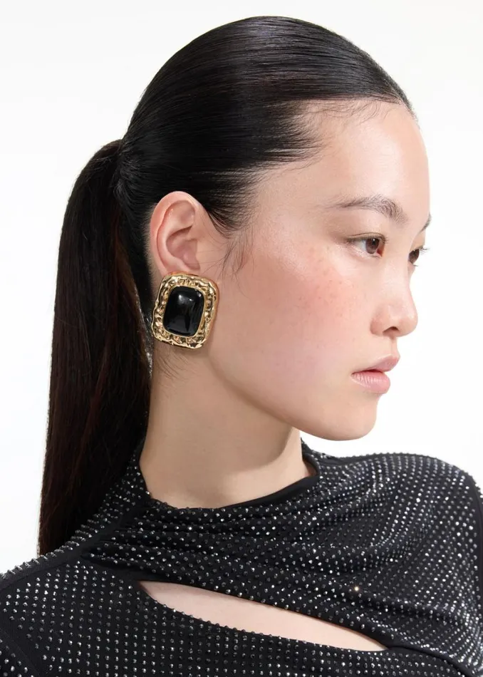 Mottled Gold Black Earrings Women Self Portrait Jewellery Mottled Gold Black Earrings Women Self Portrait Jewellery