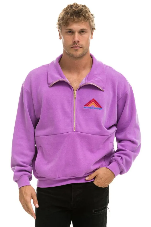 Mountain Embroidery Half Zip Sweatshirt 8211 Neon Purple WomenMen Aviator Nation Sweatshirts