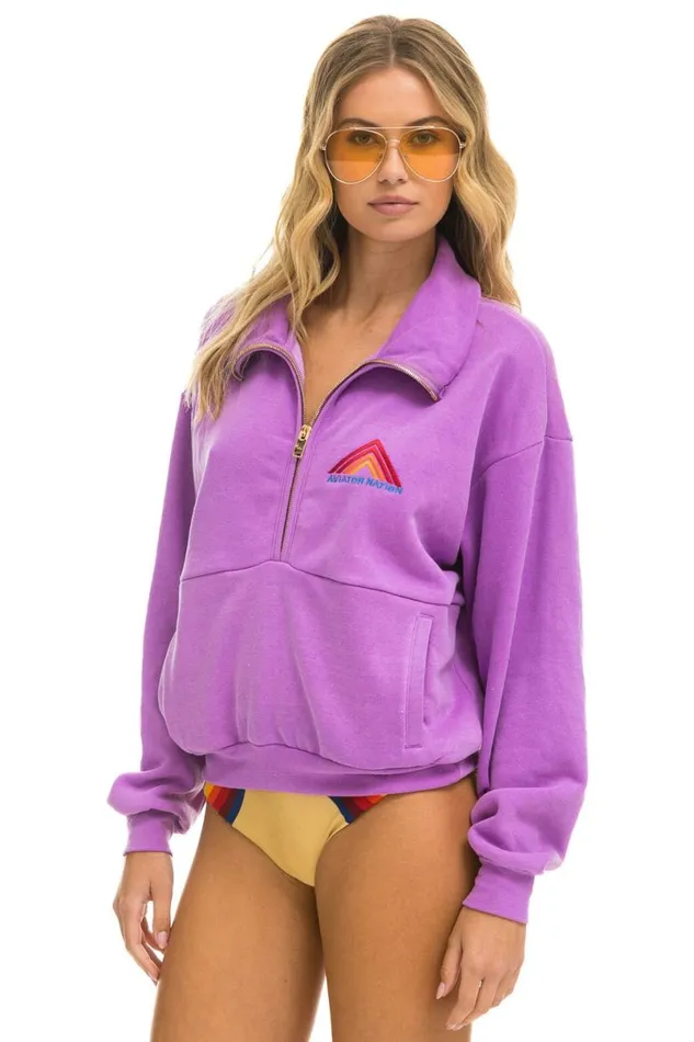 Mountain Embroidery Half Zip Sweatshirt 8211 Neon Purple WomenMen Aviator Nation Sweatshirts