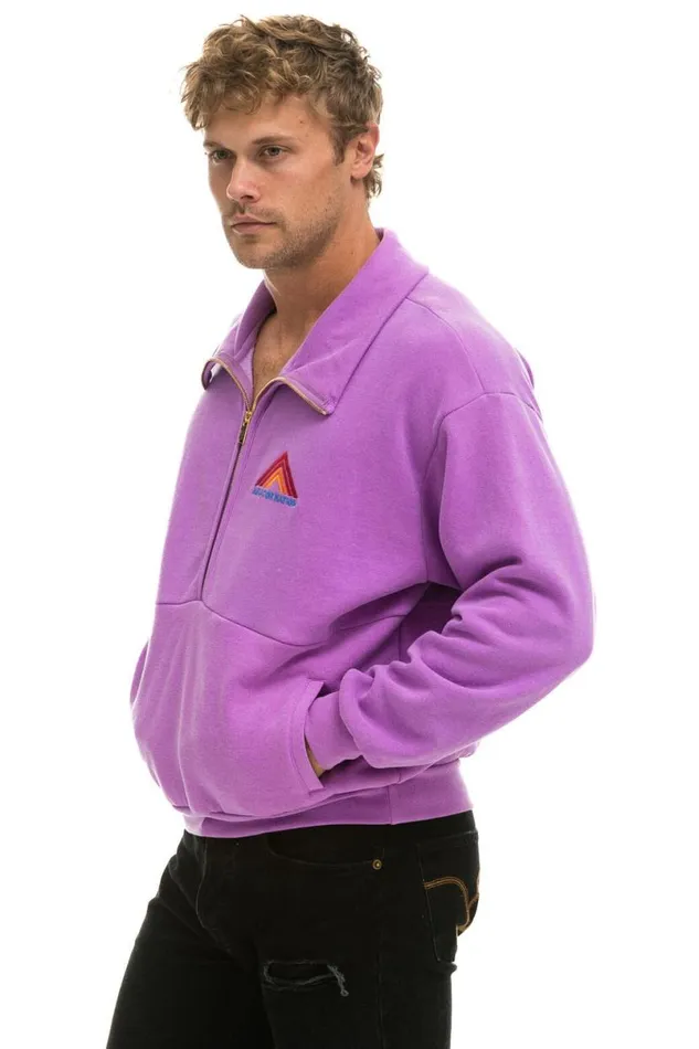 Mountain Embroidery Half Zip Sweatshirt 8211 Neon Purple WomenMen Aviator Nation Sweatshirts