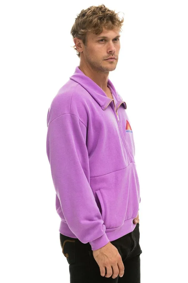 Mountain Embroidery Half Zip Sweatshirt 8211 Neon Purple WomenMen Aviator Nation Sweatshirts