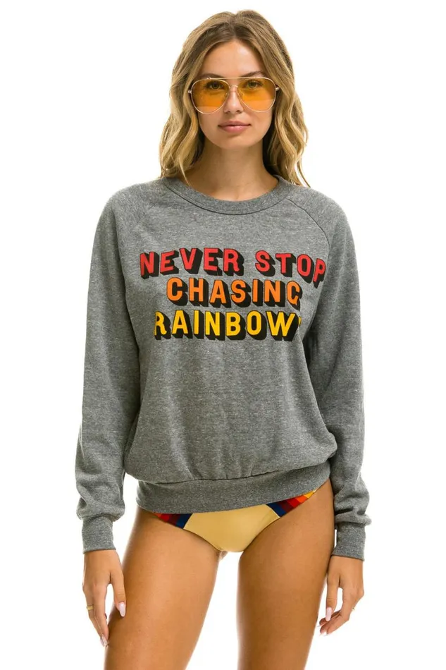 Never Stop Chasing Rainbows Crew Sweatshirt 8211 Heather Grey WomenMen Aviator Nation Sweatshirts Never Stop Chasing Rainbows Crew Sweatshirt 8211 Heather Grey WomenMen Aviator Nation Sweatshirts