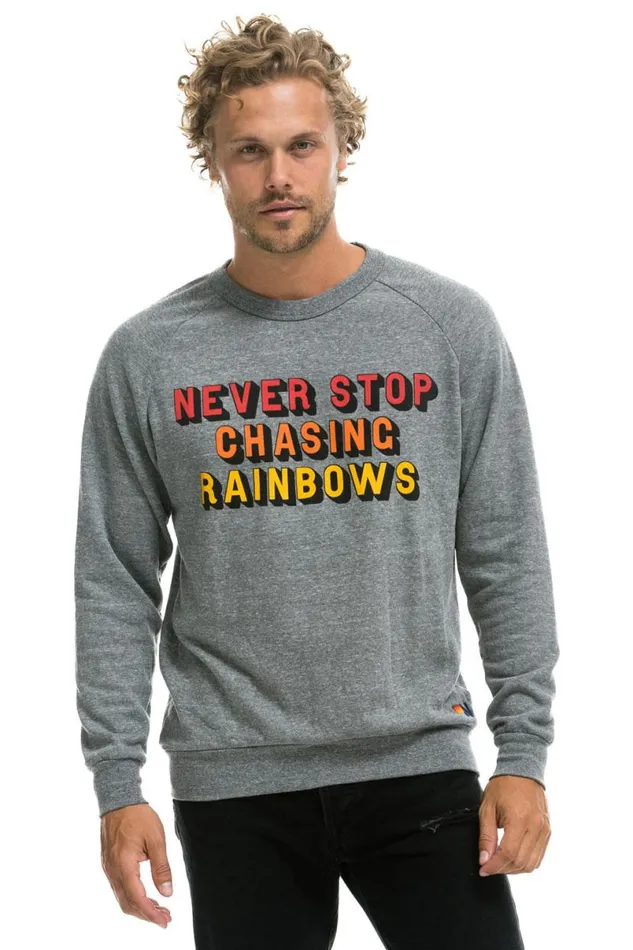 Never Stop Chasing Rainbows Crew Sweatshirt 8211 Heather Grey WomenMen Aviator Nation Sweatshirts