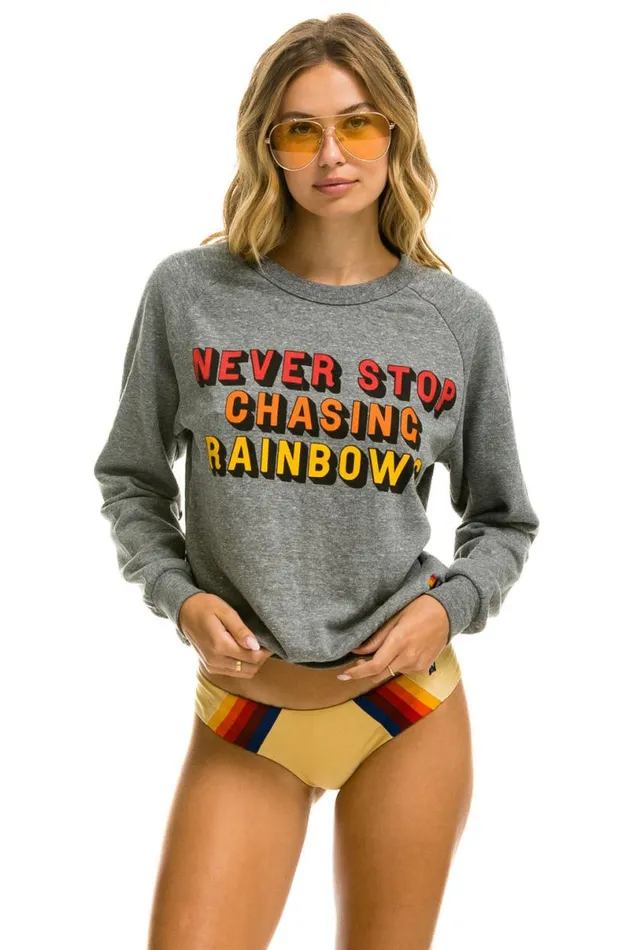 Never Stop Chasing Rainbows Crew Sweatshirt 8211 Heather Grey WomenMen Aviator Nation Sweatshirts