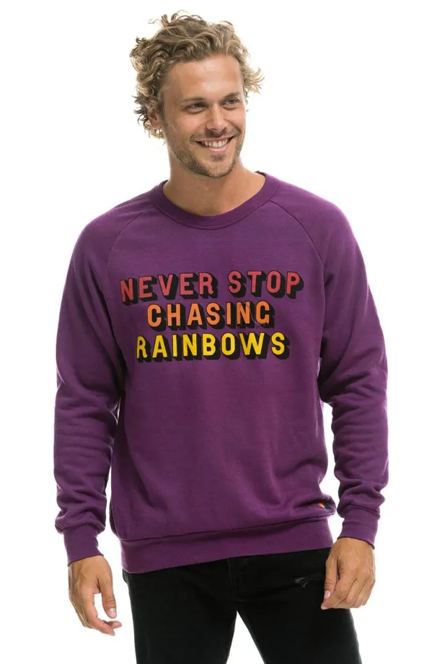 Never Stop Chasing Rainbows Crew Sweatshirt 8211 Purple WomenMen Aviator Nation Sweatshirts