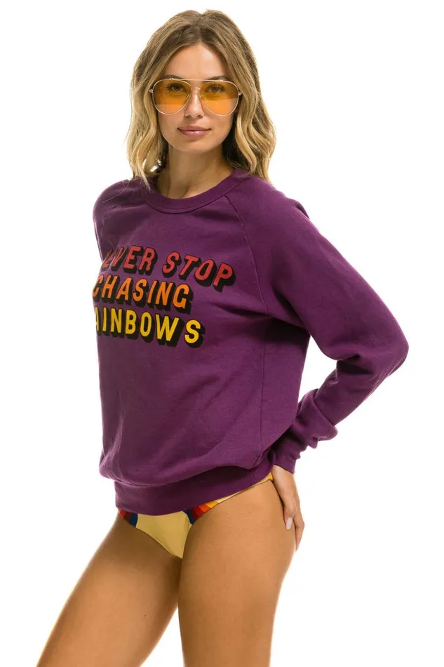 Never Stop Chasing Rainbows Crew Sweatshirt 8211 Purple WomenMen Aviator Nation Sweatshirts