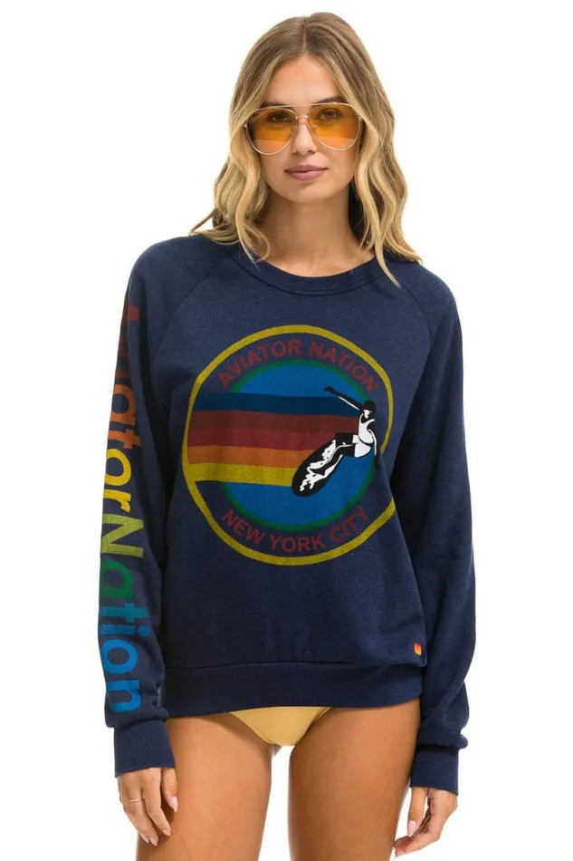 New York City Crew Sweatshirt 8211 Navy WomenMen Aviator Nation Sweatshirts