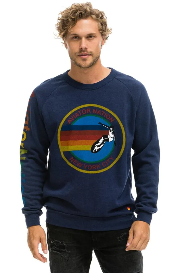 New York City Crew Sweatshirt 8211 Navy WomenMen Aviator Nation Sweatshirts