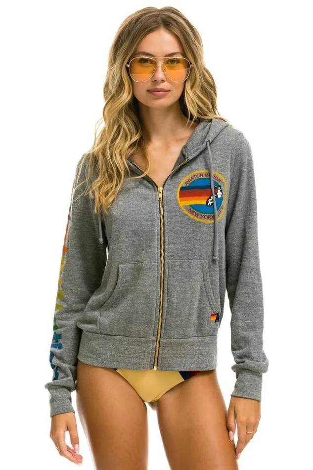 New York City Hoodie 8211 Heather Grey WomenMen Aviator Nation Hoodies