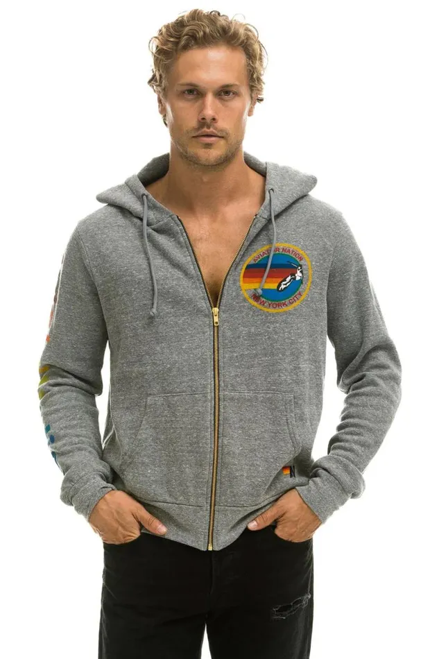 New York City Hoodie 8211 Heather Grey WomenMen Aviator Nation Hoodies