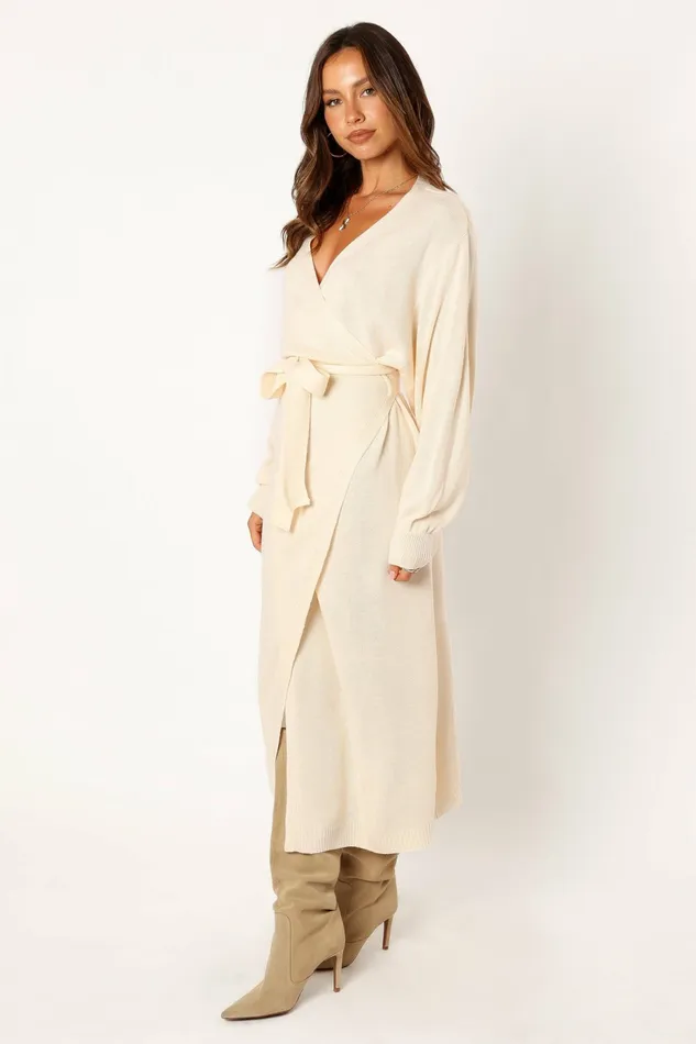 Nova Wrap Knit Midi Dress Taupe Fall Dresses Petal and Pup Women