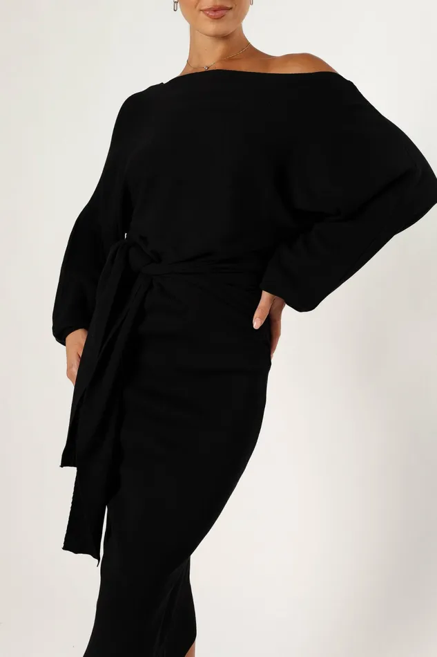 Off The Shoulder Dresses Women Prancer Off Shoulder Midi Dress Black Petal and Pup