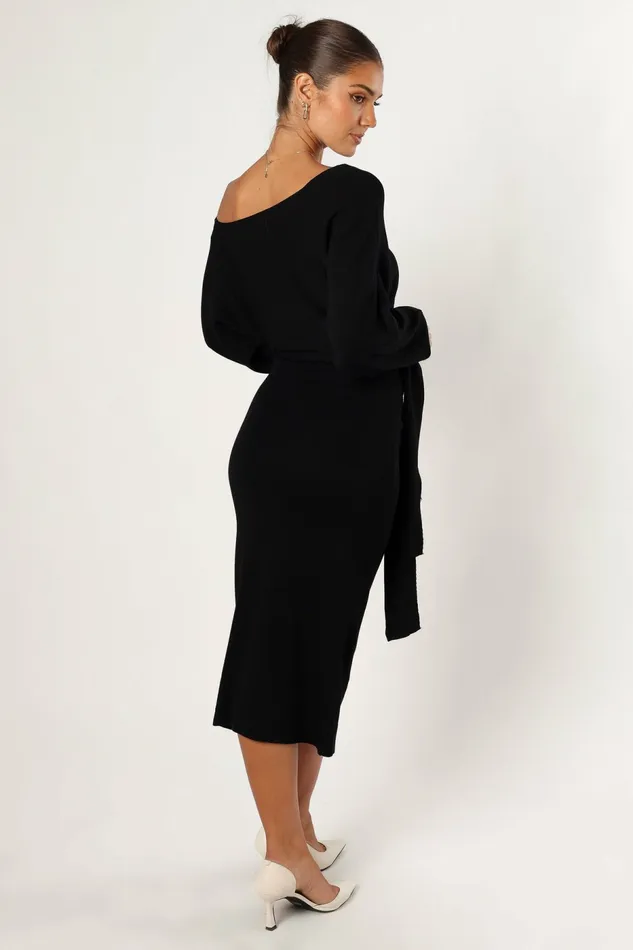 Off The Shoulder Dresses Women Prancer Off Shoulder Midi Dress Black Petal and Pup