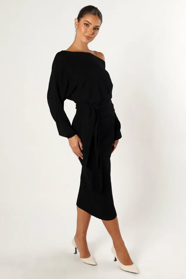 Off The Shoulder Dresses Women Prancer Off Shoulder Midi Dress Black Petal and Pup