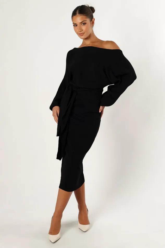 Off The Shoulder Dresses Women Prancer Off Shoulder Midi Dress Black Petal and Pup