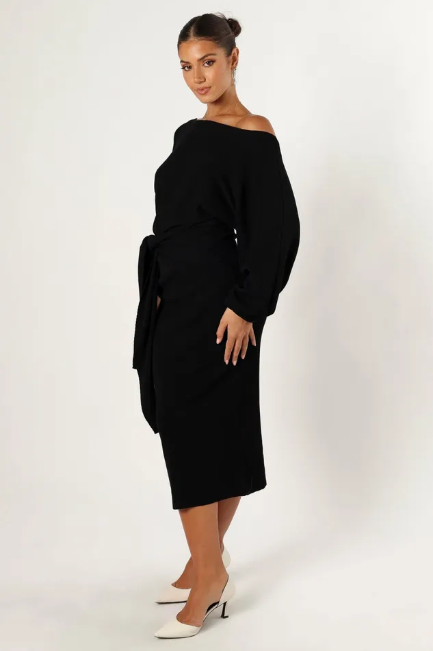 Off The Shoulder Dresses Women Prancer Off Shoulder Midi Dress Black Petal and Pup