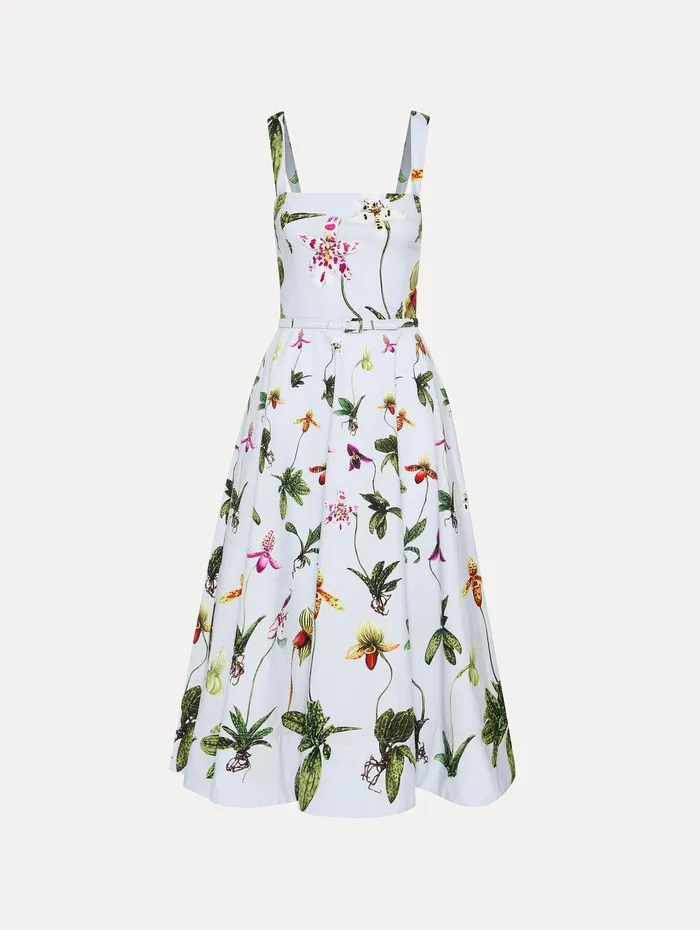 Orchid Cotton Poplin Tank Dress Light Blue Multi Women Oscar De La Renta Dresses