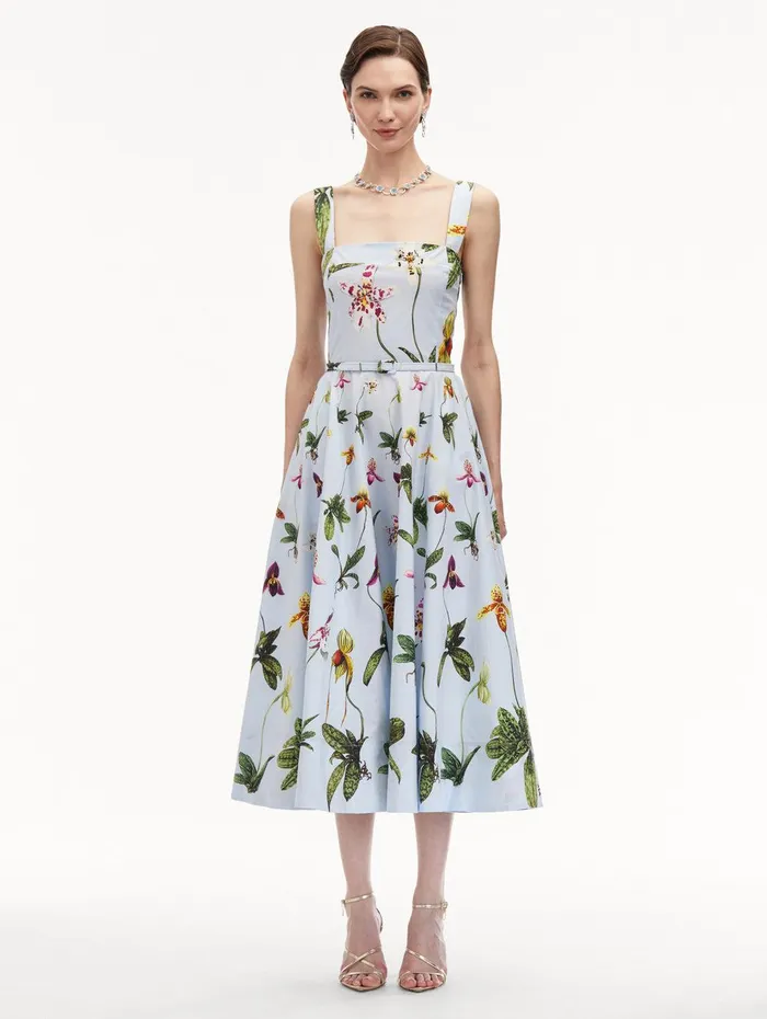 Orchid Cotton Poplin Tank Dress Light Blue Multi Women Oscar De La Renta Dresses Orchid Cotton Poplin Tank Dress Light Blue Multi Women Oscar De La Renta Dresses