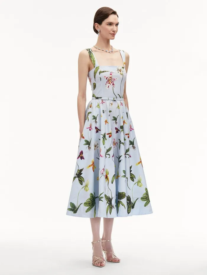 Orchid Cotton Poplin Tank Dress Light Blue Multi Women Oscar De La Renta Dresses Orchid Cotton Poplin Tank Dress Light Blue Multi Women Oscar De La Renta Dresses