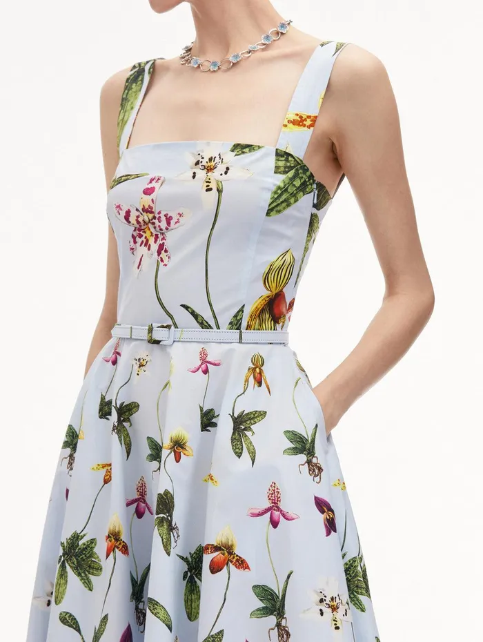 Orchid Cotton Poplin Tank Dress Light Blue Multi Women Oscar De La Renta Dresses Orchid Cotton Poplin Tank Dress Light Blue Multi Women Oscar De La Renta Dresses