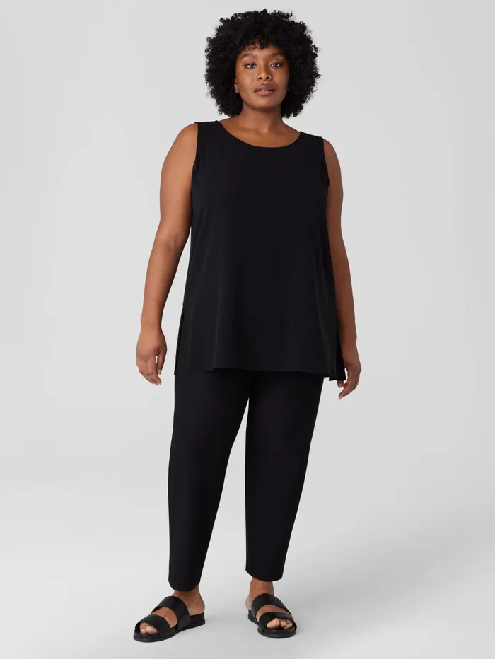 Pants Shorts and Jumpsuits Women Eileen Fisher Washable Stretch Crepe Straight Pant With Yoke Black