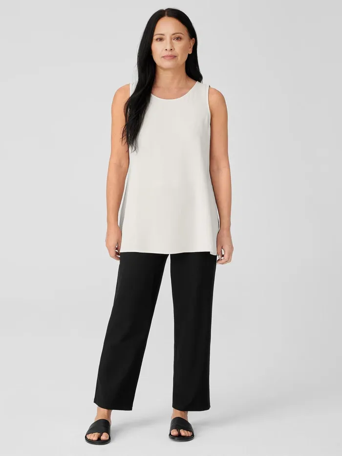 Pants Shorts and Jumpsuits Women Eileen Fisher Washable Stretch Crepe Straight Pant With Yoke Black