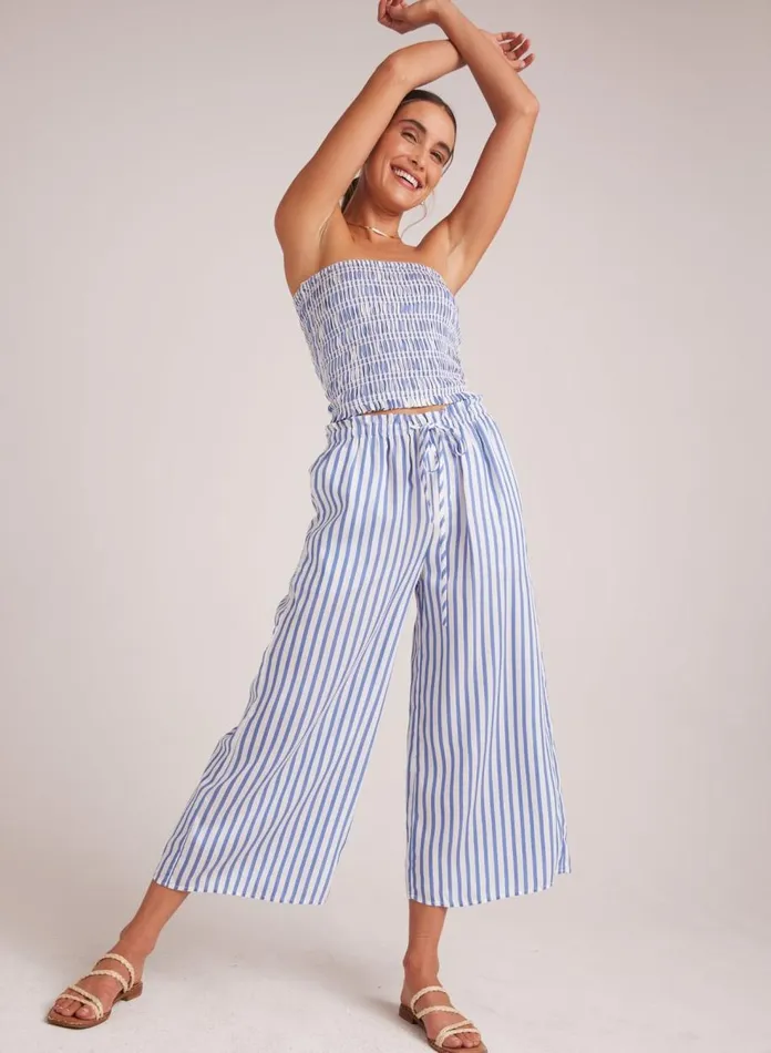 Pants Women Bella Dahl Ruffle Waist Wide Leg Crop 8211 Bahia Breeze Stripe Pants Women Bella Dahl Ruffle Waist Wide Leg Crop 8211 Bahia Breeze Stripe