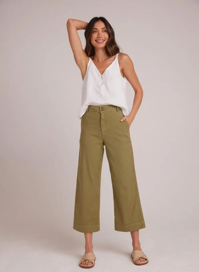 Pants Women Bella Dahl Saige Wide Leg Crop 8211 Tropical Olive