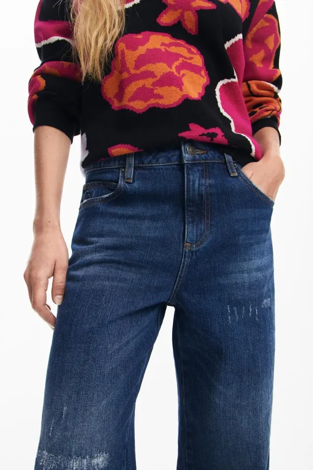 Pants Women Desigual Denim Culotte Pants Blue