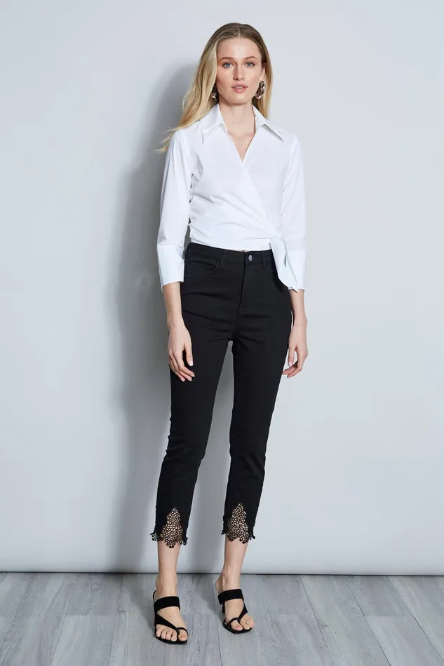 Pants Women Elie Tahari Embroidered Hem Pant BLACK