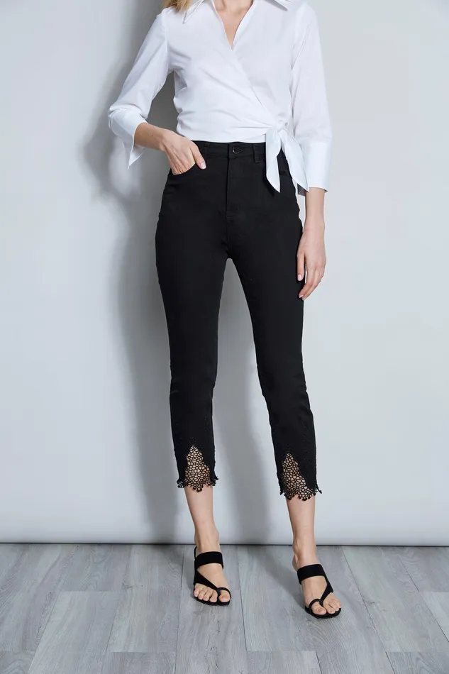 Pants Women Elie Tahari Embroidered Hem Pant BLACK