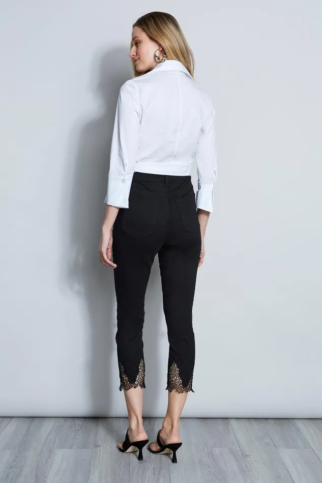 Pants Women Elie Tahari Embroidered Hem Pant BLACK