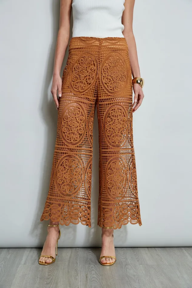 Pants Women Elie Tahari Lace Palazzo Pant CARAMEL